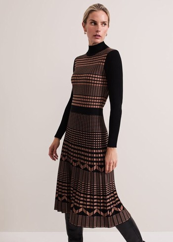 Phase Eight Bethan Geo Jaquard Dress Brown Canada | JUBZEV-578